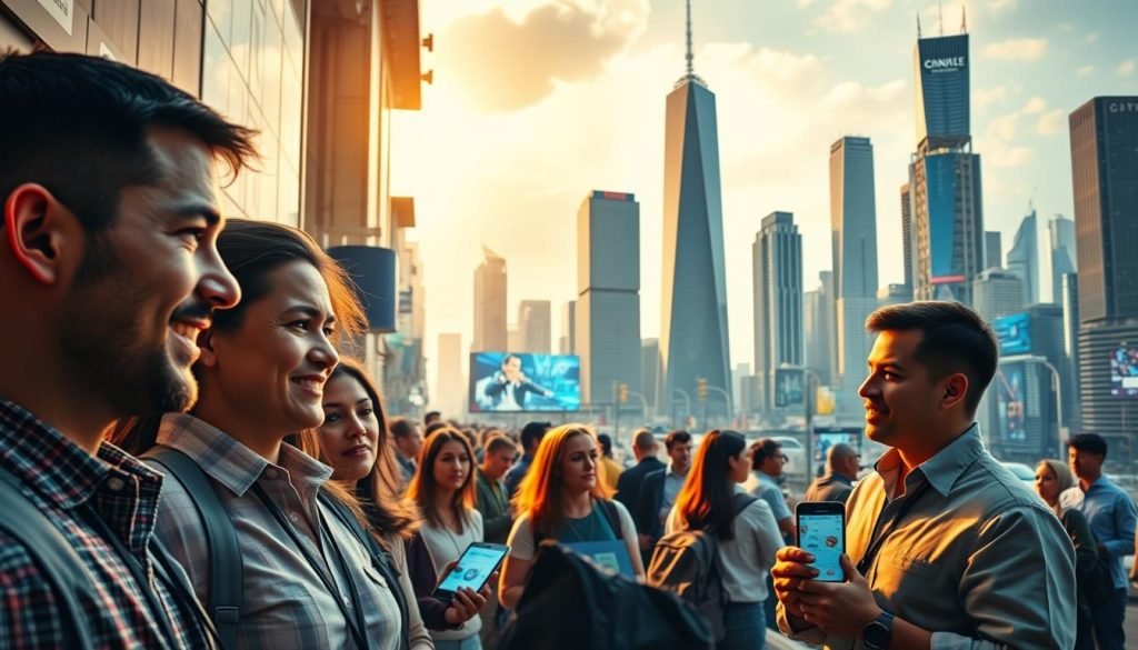 A bustling digital marketplace, where affiliates gather, navigating the intricate landscape of online marketing. In the foreground, a team of digital entrepreneurs, their faces alight with the thrill of new opportunities. The middle ground showcases a tapestry of digital devices, each one a gateway to a world of potential customers. In the background, a sleek cityscape of towering skyscrapers, a testament to the scale and ambition of the digital affiliate market. The scene is bathed in a warm, golden light, conveying a sense of trust, reliability, and prosperity. The overall atmosphere is one of dynamic, well-organized, and trustworthy digital commerce.