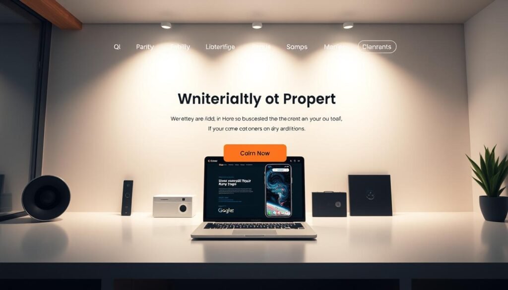 A pristine, well-designed sales page for digital products, featuring a clean, modern layout with a prominent call-to-action button. The page is set against a minimalist background, with soft lighting and a warm color palette that evokes a sense of professionalism and trustworthiness. In the foreground, a high-quality image of the digital product takes center stage, showcasing its key features and benefits. The overall composition is balanced and visually appealing, with a focus on creating an immersive and engaging user experience for potential customers.