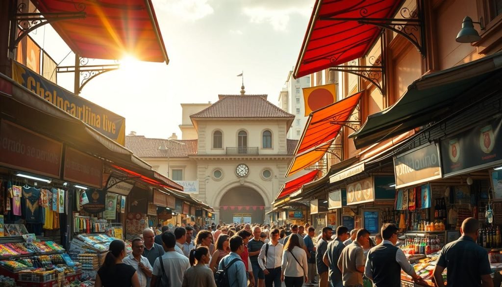 A vibrant and bustling marketplace, illuminated by warm natural light filtering through a canopy of colorful awnings. In the foreground, a diverse array of vendor stalls offer an enticing selection of products, from handcrafted goods to digital services. The middle ground features a crowd of engaged customers, browsing and negotiating with the merchants, creating a lively atmosphere of commerce and exchange. In the background, a blend of traditional and modern architecture frames the scene, conveying the timeless essence of the "mercado de afiliados". The overall mood is one of opportunity, innovation, and the promise of financial success through online affiliate marketing. A vibrant and bustling marketplace, illuminated by warm natural light filtering through a canopy of colorful awnings. In the foreground, a diverse array of vendor stalls offer an enticing selection of products, from handcrafted goods to digital services. The middle ground features a crowd of engaged customers, browsing and negotiating with the merchants, creating a lively atmosphere of commerce and exchange. In the background, a blend of traditional and modern architecture frames the scene, conveying the timeless essence of the "mercado de afiliados". The overall mood is one of opportunity, innovation, and the promise of financial success through online affiliate marketing.