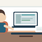 Ilustração original de freelancer conferindo valores e contrato em um notebook