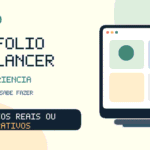 Ilustração original com notebook e projetos demonstrativos para portfólio freelancer
