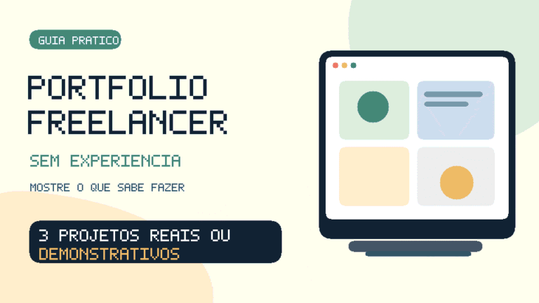 Ilustração original com notebook e projetos demonstrativos para portfólio freelancer