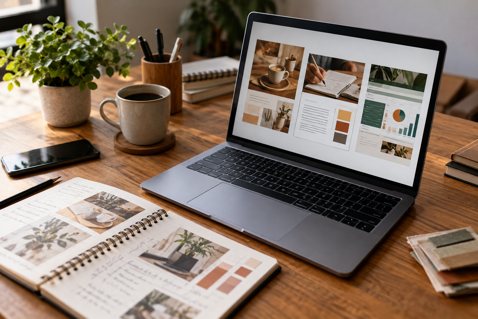 Notebook exibindo exemplos de portfólio freelancer com projetos demonstrativos