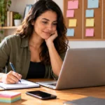 Profissional freelancer organizando tarefas e prazos em home office