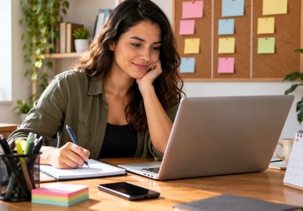 Profissional freelancer organizando tarefas e prazos em home office