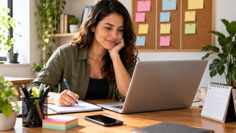 Profissional freelancer organizando tarefas e prazos em home office